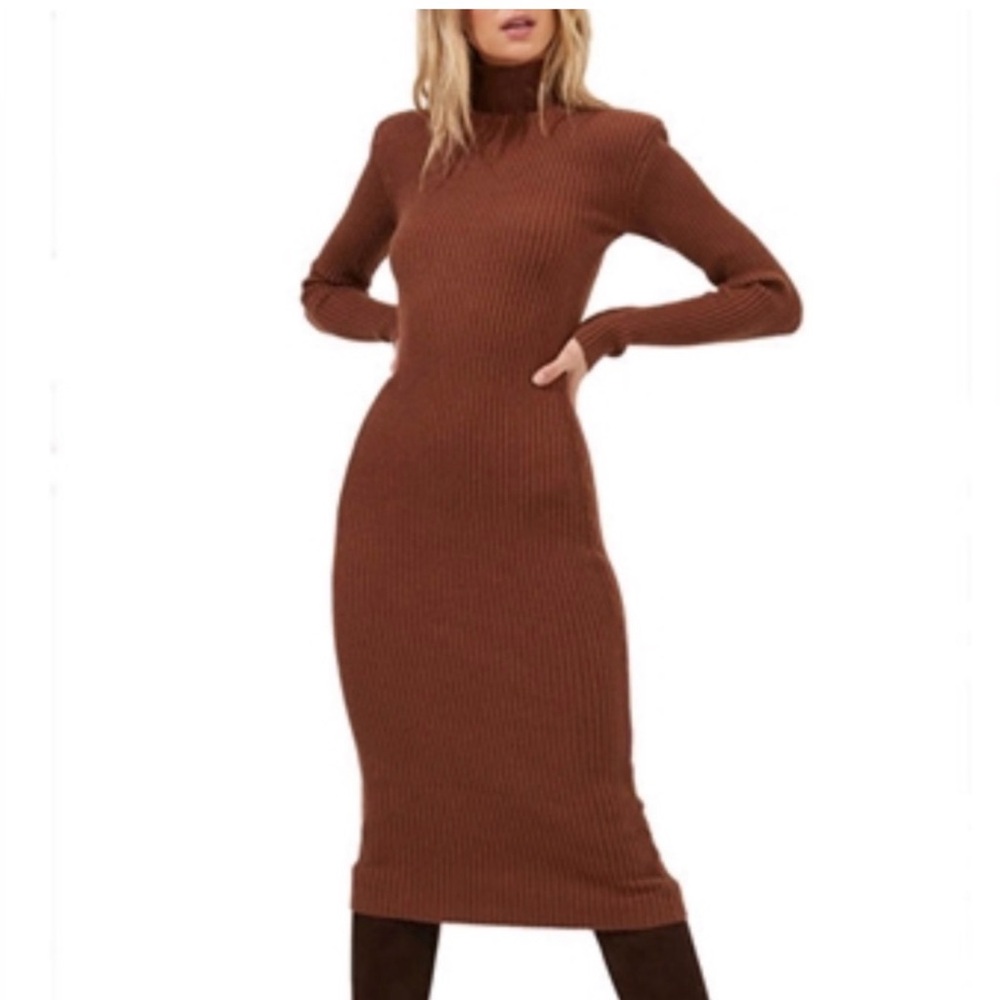 ASTR the label burnt orange/brown sweater dress with shoulder pads